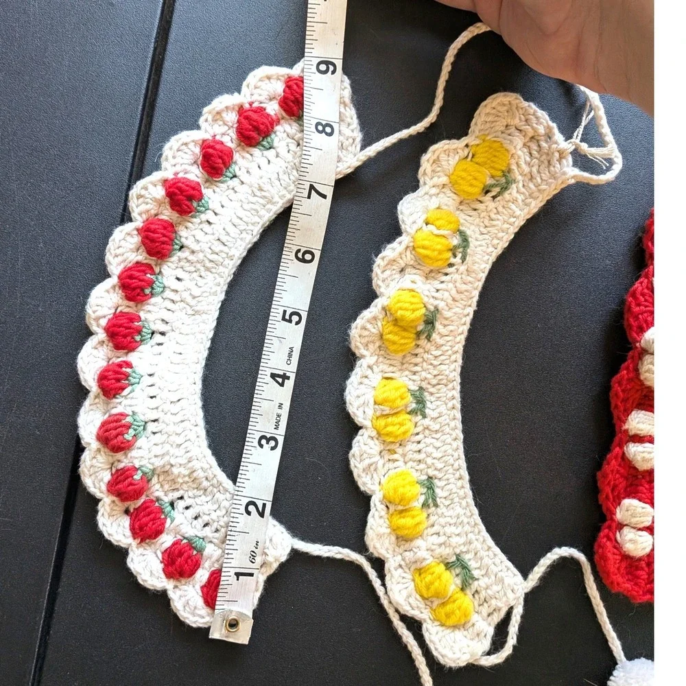 Hand Crocheted Fruit Collar Set Cherry Lemon Strawberry Costume Pet Doll 3 Pc